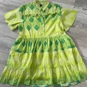 Ro's Garden Lime Green chartreuse 100% cotton lined oversized flowy Dress